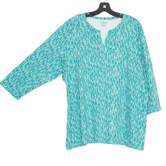 NEW LL Bean Tunic Top 3/4 Sleeve Coastal Resort Casual Beach Boho Turquoise 3X - Picture 6 of 7